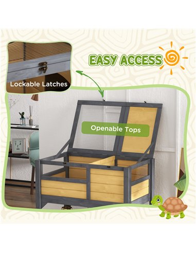 PawHut Wooden Tortoise House, with Shelter, Run, Shelf, Lamp Holder, Tray