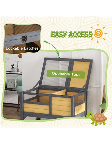 PawHut Wooden Tortoise House, with Shelter, Run, Shelf, Lamp Holder, Tray - pic 159014 | FastDaddyshop