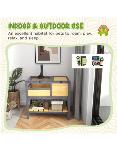 PawHut Wooden Tortoise House, with Shelter, Run, Shelf, Lamp Holder, Tray