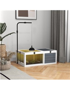 PawHut Tortoise Table with Adjustable Lamp Holder, Wooden Tortoise House w/ Openable Lids, Pull-Out Trays - Grey 2