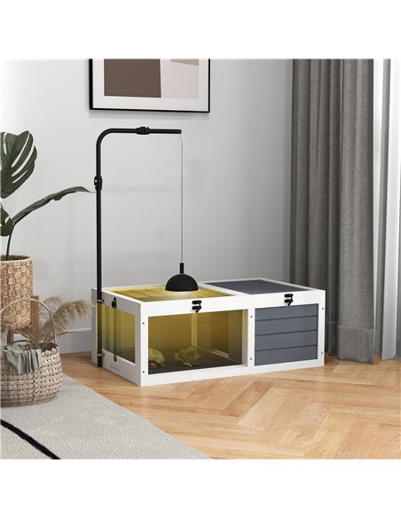 PawHut Tortoise Table with Adjustable Lamp Holder, Wooden Tortoise House w/ Openable Lids, Pull-Out Trays - Grey - pic 159019 | FastDaddyshop