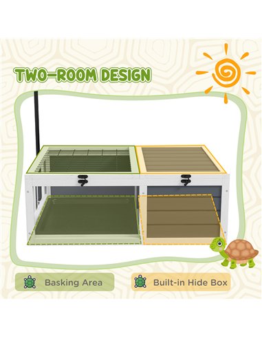 PawHut Tortoise Table with Adjustable Lamp Holder, Wooden Tortoise House w/ Openable Lids, Pull-Out Trays - Grey
