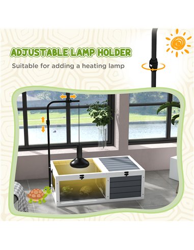 PawHut Tortoise Table with Adjustable Lamp Holder, Wooden Tortoise House w/ Openable Lids, Pull-Out Trays - Grey