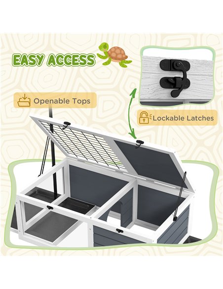 PawHut Tortoise Table with Adjustable Lamp Holder, Wooden Tortoise House w/ Openable Lids, Pull-Out Trays - Grey - pic 159023 | FastDaddyshop