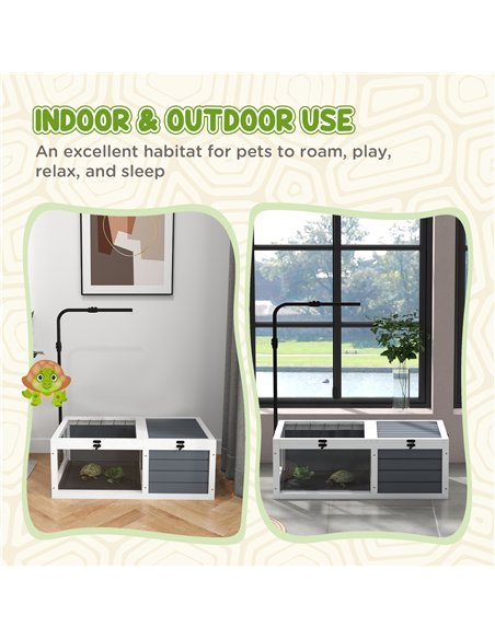 PawHut Tortoise Table with Adjustable Lamp Holder, Wooden Tortoise House w/ Openable Lids, Pull-Out Trays - Grey - pic 159025 | FastDaddyshop