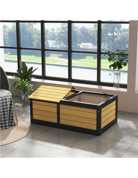 PawHut Wooden Tortoise House, Small Pet Reptile Shelter, with Hide Den and Run - Yellow - pic 159028 | FastDaddyshop