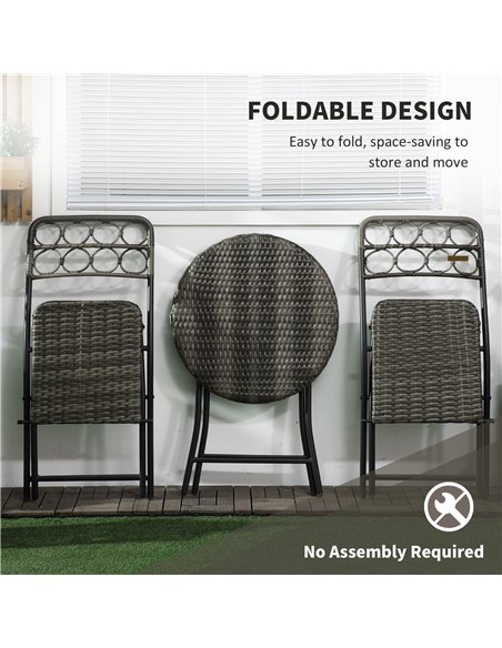 Outsunny 3 PCS Rattan Wicker Bistro Set with Easy Folding Coffee Table and Chairs, Grey - pic 15903 | FastDaddyshop