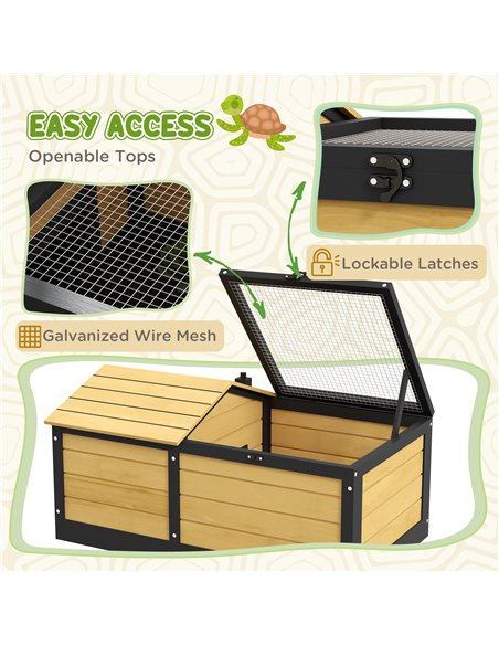 PawHut Wooden Tortoise House, Small Pet Reptile Shelter, with Hide Den and Run - Yellow - pic 159031 | FastDaddyshop