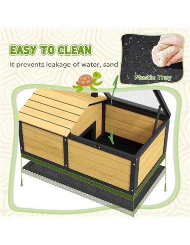 PawHut Wooden Tortoise House, Small Pet Reptile Shelter, with Hide Den and Run - Yellow