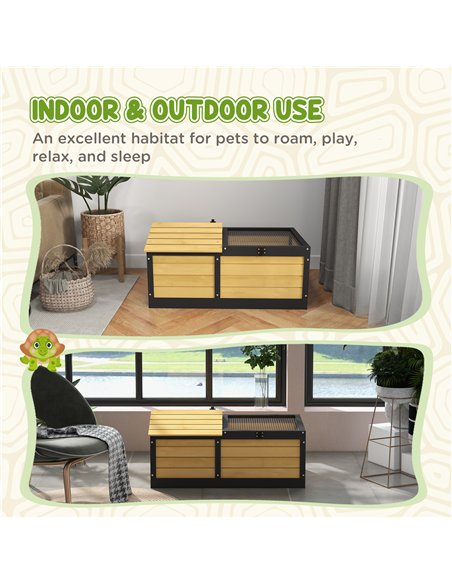 PawHut Wooden Tortoise House, Small Pet Reptile Shelter, with Hide Den and Run - Yellow - pic 159033 | FastDaddyshop