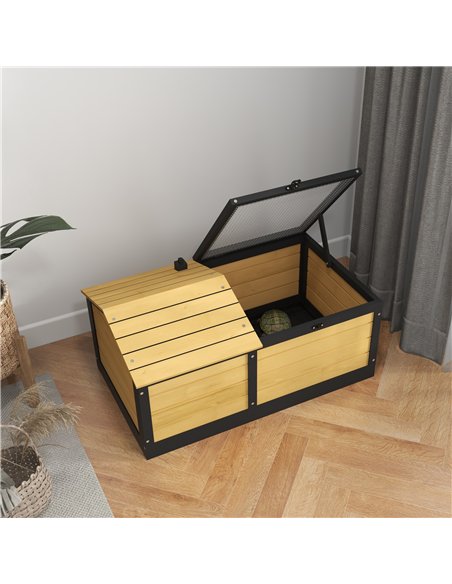 PawHut Wooden Tortoise House, Small Pet Reptile Shelter, with Hide Den and Run - Yellow - pic 159034 | FastDaddyshop