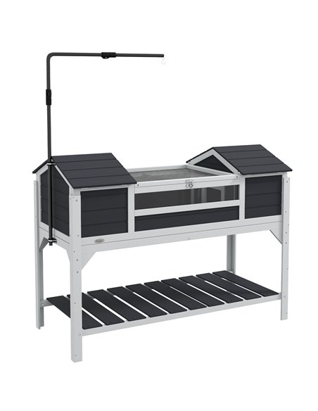PawHut Wooden Tortoise Enclosure w/ Adjustable Lamp Holder, Openable Lid, Dual Main Houses, Storage Shelf, Fixed Tray - Grey - pic 159036 | FastDaddyshop