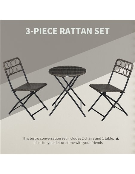 Outsunny 3 PCS Rattan Wicker Bistro Set with Easy Folding Coffee Table and Chairs, Grey - pic 15904 | FastDaddyshop