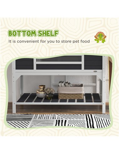 PawHut Wooden Tortoise Enclosure w/ Adjustable Lamp Holder, Openable Lid, Dual Main Houses, Storage Shelf, Fixed Tray - Grey
