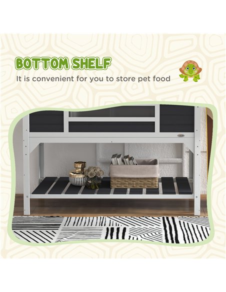 PawHut Wooden Tortoise Enclosure w/ Adjustable Lamp Holder, Openable Lid, Dual Main Houses, Storage Shelf, Fixed Tray - Grey - pic 159042 | FastDaddyshop