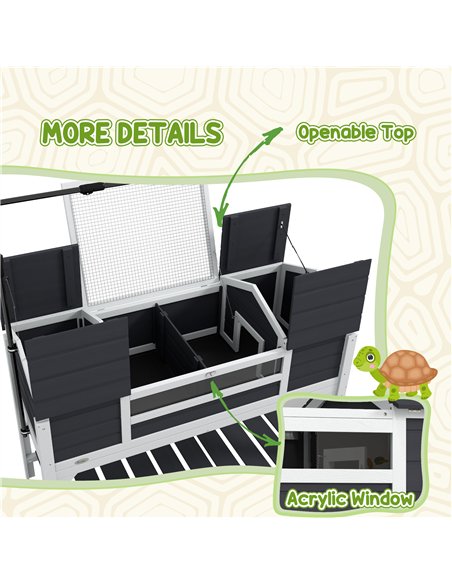 PawHut Wooden Tortoise Enclosure w/ Adjustable Lamp Holder, Openable Lid, Dual Main Houses, Storage Shelf, Fixed Tray - Grey - pic 159043 | FastDaddyshop