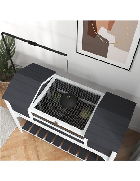 PawHut Wooden Tortoise Enclosure w/ Adjustable Lamp Holder, Openable Lid, Dual Main Houses, Storage Shelf, Fixed Tray - Grey - pic 159044 | FastDaddyshop