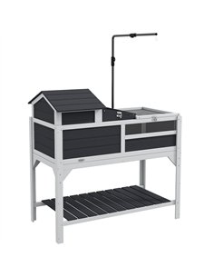 PawHut Wooden Tortoise Enclosure, Tortoise Tank w/ Adjustable Lamp Holder, Openable Lid, Removable Main House - Grey
