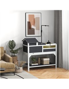 PawHut Wooden Tortoise Enclosure, Tortoise Tank w/ Adjustable Lamp Holder, Openable Lid, Removable Main House - Grey 2