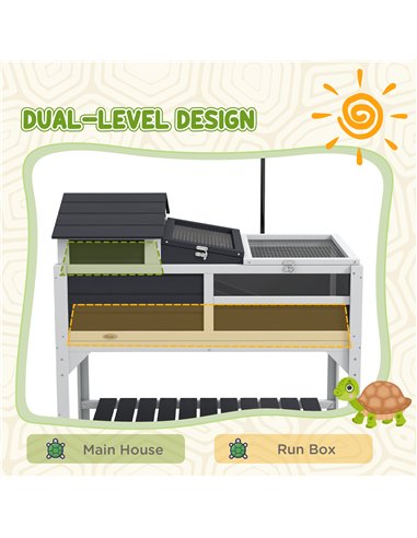 PawHut Wooden Tortoise Enclosure, Tortoise Tank w/ Adjustable Lamp Holder, Openable Lid, Removable Main House - Grey