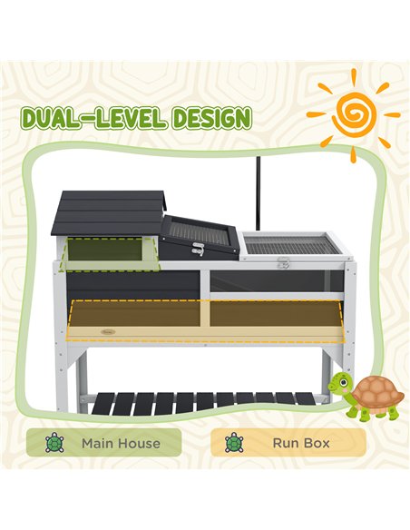 PawHut Wooden Tortoise Enclosure, Tortoise Tank w/ Adjustable Lamp Holder, Openable Lid, Removable Main House - Grey - pic 159048 | FastDaddyshop