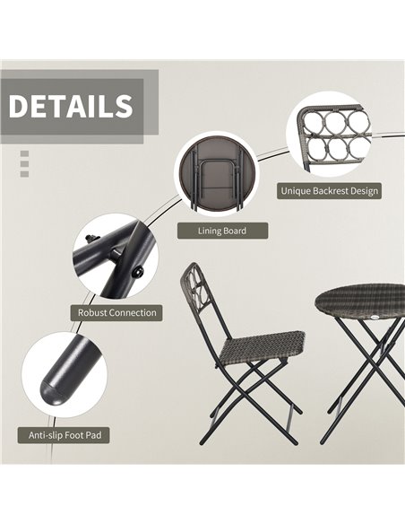 Outsunny 3 PCS Rattan Wicker Bistro Set with Easy Folding Coffee Table and Chairs, Grey - pic 15905 | FastDaddyshop