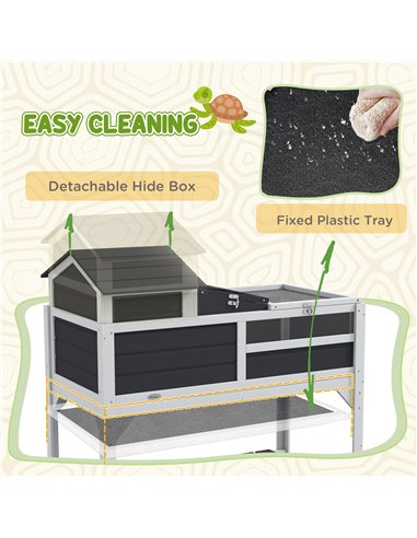 PawHut Wooden Tortoise Enclosure, Tortoise Tank w/ Adjustable Lamp Holder, Openable Lid, Removable Main House - Grey