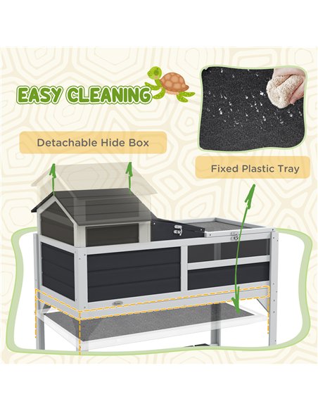 PawHut Wooden Tortoise Enclosure, Tortoise Tank w/ Adjustable Lamp Holder, Openable Lid, Removable Main House - Grey - pic 159050 | FastDaddyshop