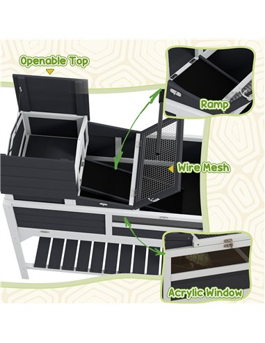 PawHut Wooden Tortoise Enclosure, Tortoise Tank w/ Adjustable Lamp Holder, Openable Lid, Removable Main House - Grey