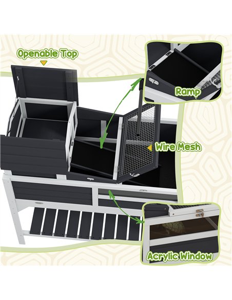 PawHut Wooden Tortoise Enclosure, Tortoise Tank w/ Adjustable Lamp Holder, Openable Lid, Removable Main House - Grey - pic 159052 | FastDaddyshop