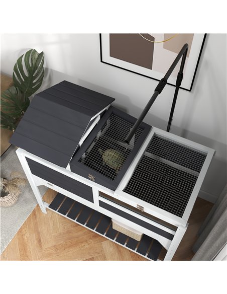 PawHut Wooden Tortoise Enclosure, Tortoise Tank w/ Adjustable Lamp Holder, Openable Lid, Removable Main House - Grey - pic 159053 | FastDaddyshop