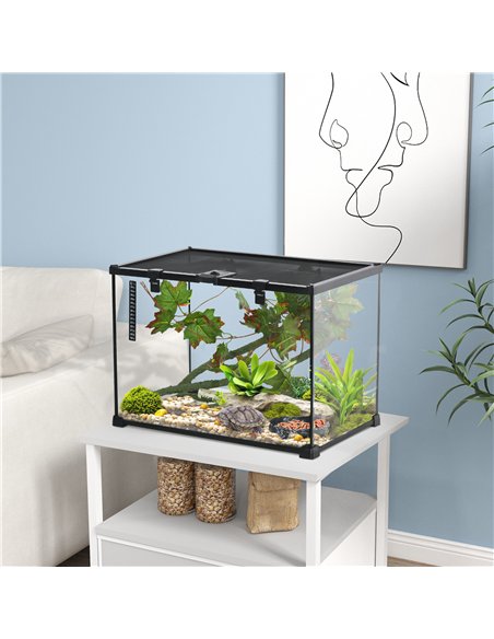 PawHut Glass Reptile Terrarium with Decor Kit, Breeding Tank with Thermometer for Small Animals, 50 x 30 x 35cm, Heated - Black - pic 159055 | FastDaddyshop