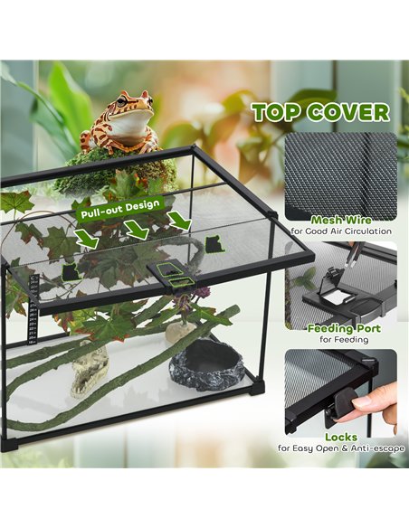 PawHut Glass Reptile Terrarium with Decor Kit, Breeding Tank with Thermometer for Small Animals, 50 x 30 x 35cm, Heated - Black - pic 159058 | FastDaddyshop