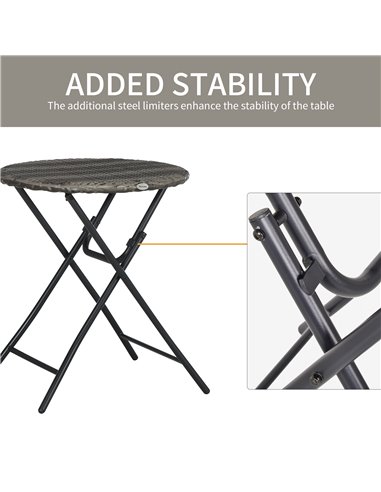 Outsunny 3 PCS Rattan Wicker Bistro Set with Easy Folding Coffee Table and Chairs, Grey