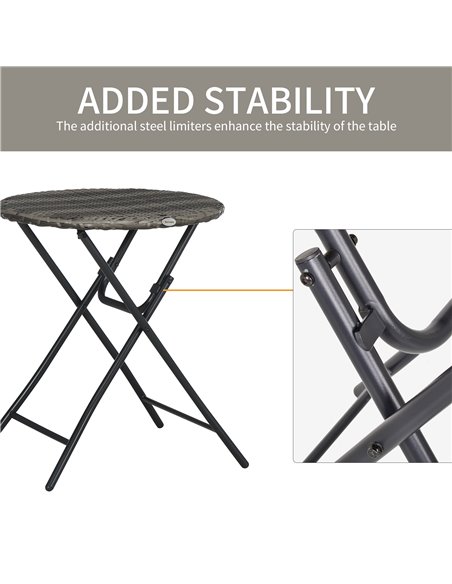 Outsunny 3 PCS Rattan Wicker Bistro Set with Easy Folding Coffee Table and Chairs, Grey - pic 15906 | FastDaddyshop