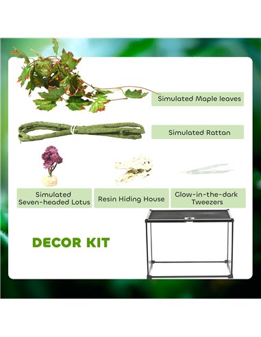 PawHut Glass Reptile Terrarium with Decor Kit, Breeding Tank with Thermometer for Small Animals, 50 x 30 x 35cm, Heated - Black
