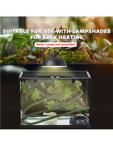 PawHut Glass Reptile Terrarium with Decor Kit, Breeding Tank with Thermometer for Small Animals, 50 x 30 x 35cm, Heated - Black