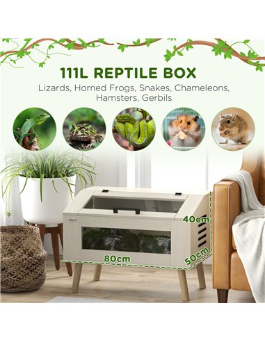 PawHut 111L Vivarium for Snakes, Lizards, Horned Frogs, Chameleons, Hamsters, Gerbils with Tempered Glass Windows