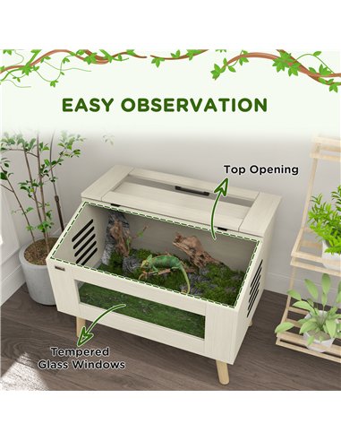 PawHut 111L Vivarium for Snakes, Lizards, Horned Frogs, Chameleons, Hamsters, Gerbils with Tempered Glass Windows