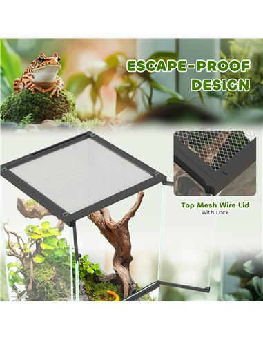 PawHut 40L Vivarium for Lizards, Frogs, Snakes, Turtles, Tortoises w/ Anti-Escape Design, Ventilation