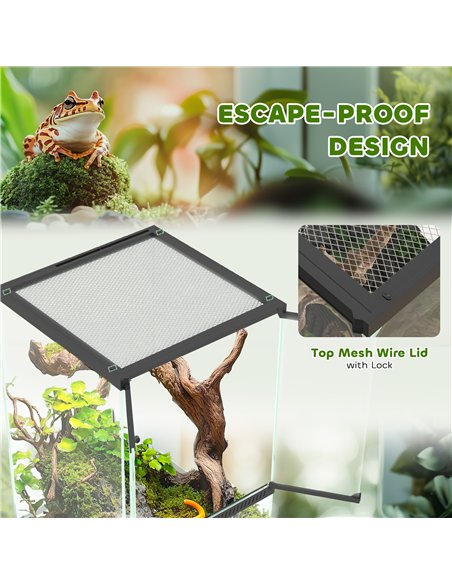 PawHut 40L Vivarium for Lizards, Frogs, Snakes, Turtles, Tortoises w/ Anti-Escape Design, Ventilation - pic 159077 | FastDaddyshop