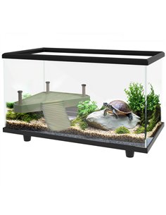 PawHut 28L Glass Turtle Tank Aquarium with Basking Platform, Easy Drainage, Strip Patch Thermometer