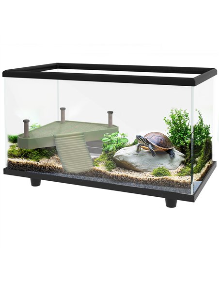 PawHut 28L Glass Turtle Tank Aquarium with Basking Platform, Easy Drainage, Strip Patch Thermometer - pic 159081 | FastDaddyshop