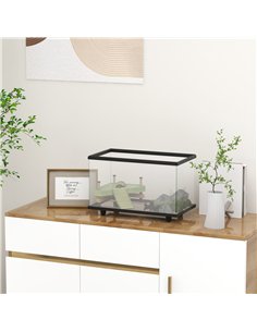 PawHut 28L Glass Turtle Tank Aquarium with Basking Platform, Easy Drainage, Strip Patch Thermometer 2