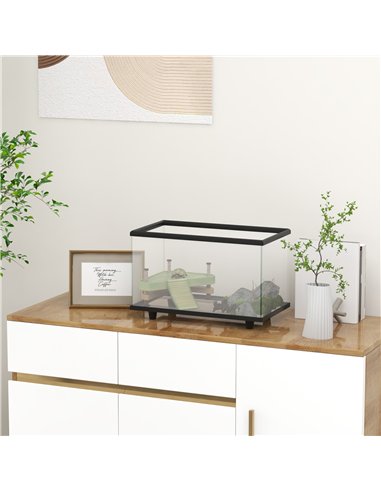 PawHut 28L Glass Turtle Tank Aquarium with Basking Platform, Easy Drainage, Strip Patch Thermometer