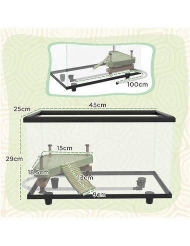 PawHut 28L Glass Turtle Tank Aquarium with Basking Platform, Easy Drainage, Strip Patch Thermometer
