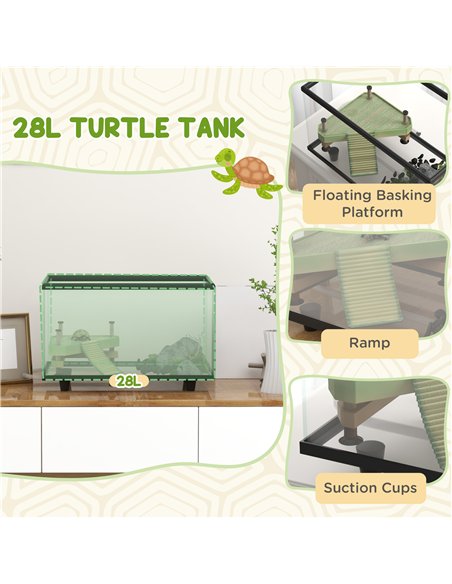 PawHut 28L Glass Turtle Tank Aquarium with Basking Platform, Easy Drainage, Strip Patch Thermometer - pic 159084 | FastDaddyshop