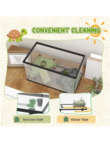 PawHut 28L Glass Turtle Tank Aquarium with Basking Platform, Easy Drainage, Strip Patch Thermometer