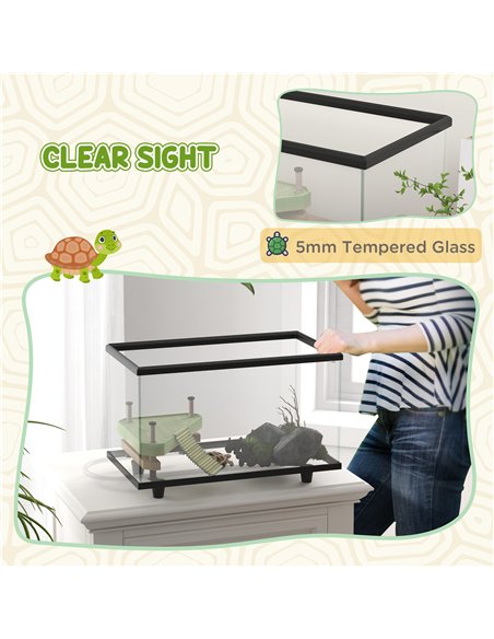 PawHut 28L Glass Turtle Tank Aquarium with Basking Platform, Easy Drainage, Strip Patch Thermometer - pic 159086 | FastDaddyshop