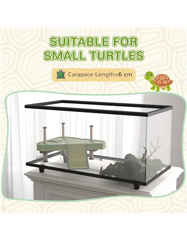 PawHut 28L Glass Turtle Tank Aquarium with Basking Platform, Easy Drainage, Strip Patch Thermometer